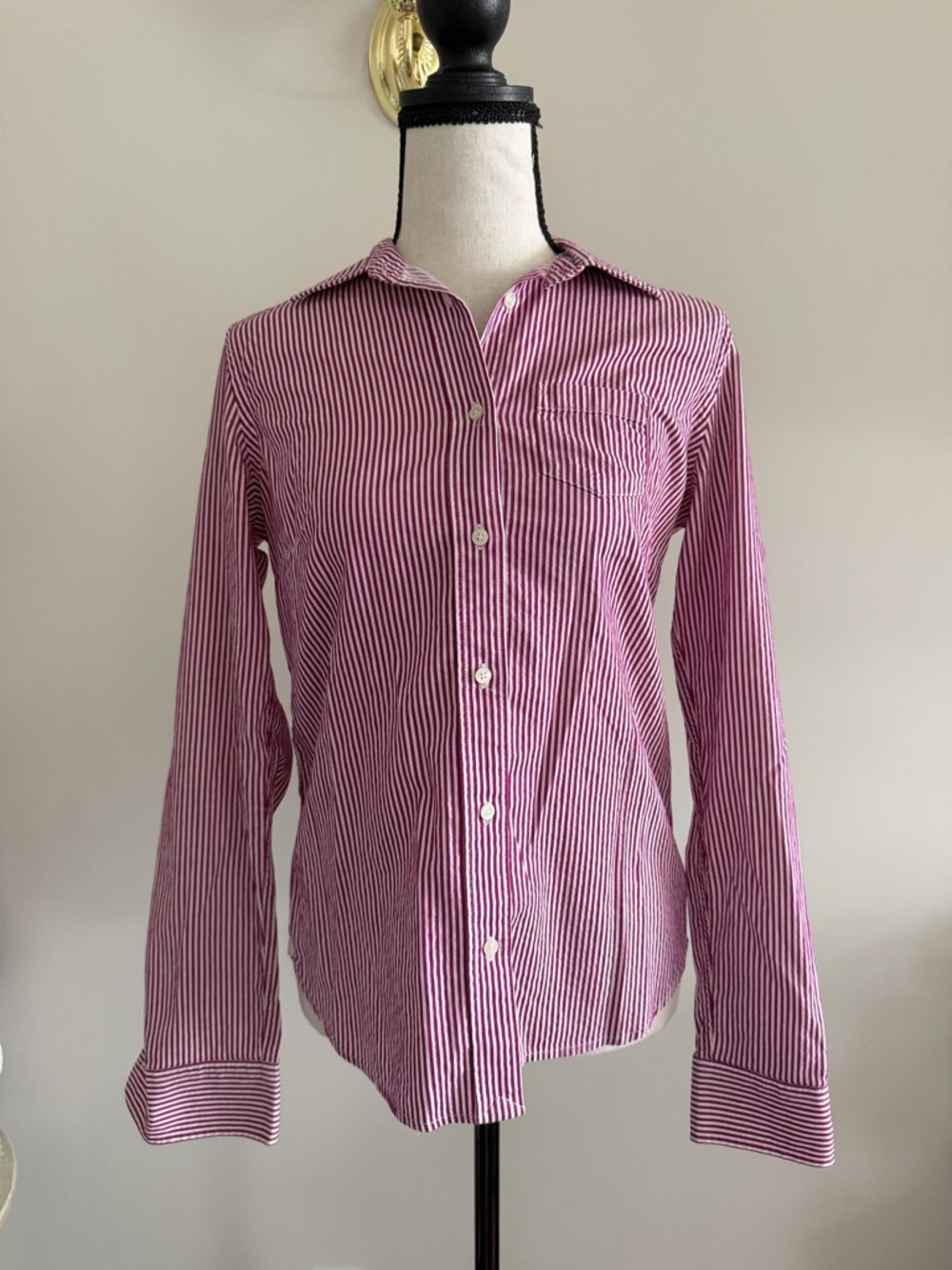 American Eagle Outfitters Fuchsia & White Striped Button-Down Shirt
